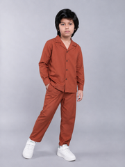 Boys Camp Collar Premium Full-Sleeve Co-Ord Set – Shirt & Trouser