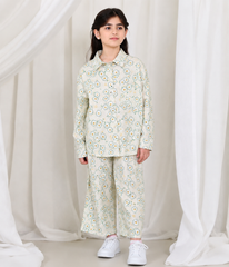 Floral Printed Girls 2-Piece Co-Ord Set | Front Button Cotton Set | 6–13 Years