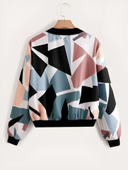 Geo Print Zip Up Bomber Jacket