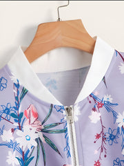 floral Print Zip up Bomber Jacket