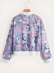 floral Print Zip up Bomber Jacket