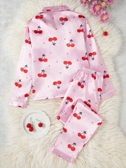 CHERRY PRINT MATT SILK PJ SET