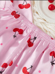 CHERRY PRINT MATT SILK PJ SET
