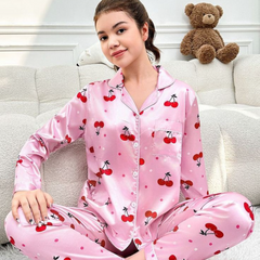 CHERRY PRINT MATT SILK PJ SET