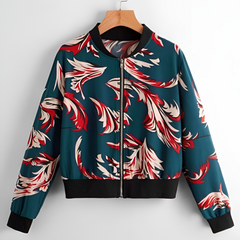 Scroll Print Zip Up Bomber Jacket