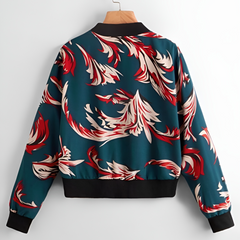 Scroll Print Zip Up Bomber Jacket