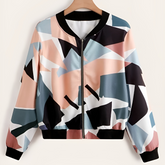 Geo Print Zip Up Bomber Jacket