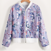 floral Print Zip up Bomber Jacket