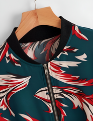 Scroll Print Zip Up Bomber Jacket
