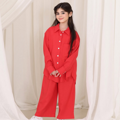 Red Color Front Button Girl Two Pieces Co Ord Set