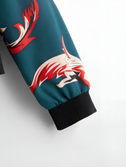 Scroll Print Zip Up Bomber Jacket