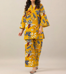 Yellow Tropical Print 2 Pcs Unstitched Linen