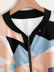 Geo Print Zip Up Bomber Jacket