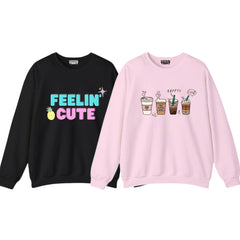 Pack of 2 Feelin Cute/Drink Coffee Printed Women Sweatshirts