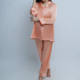 PEACH:SOLID SHAMOOZ SILK PJ SET