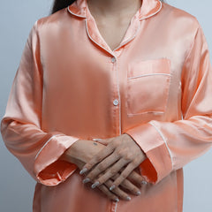 PEACH:SOLID SHAMOOZ SILK PJ SET