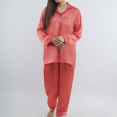 CORAL:SOLID SHAMOOZ SILK PJ SET