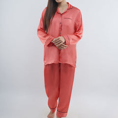 CORAL:SOLID SHAMOOZ SILK PJ SET