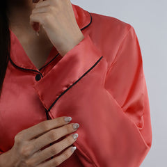 CORAL:SOLID SHAMOOZ SILK PJ SET