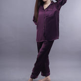 BURGUNDY:SOLID SHAMOOZ SILK PJ SET