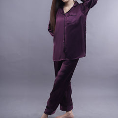 BURGUNDY:SOLID SHAMOOZ SILK PJ SET