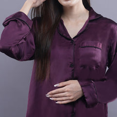 BURGUNDY:SOLID SHAMOOZ SILK PJ SET