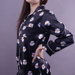 SUN FLOWER PRINT MATT SILK PJ SET