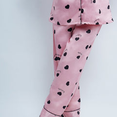 HEART PRINT MATT SILK PJ SET