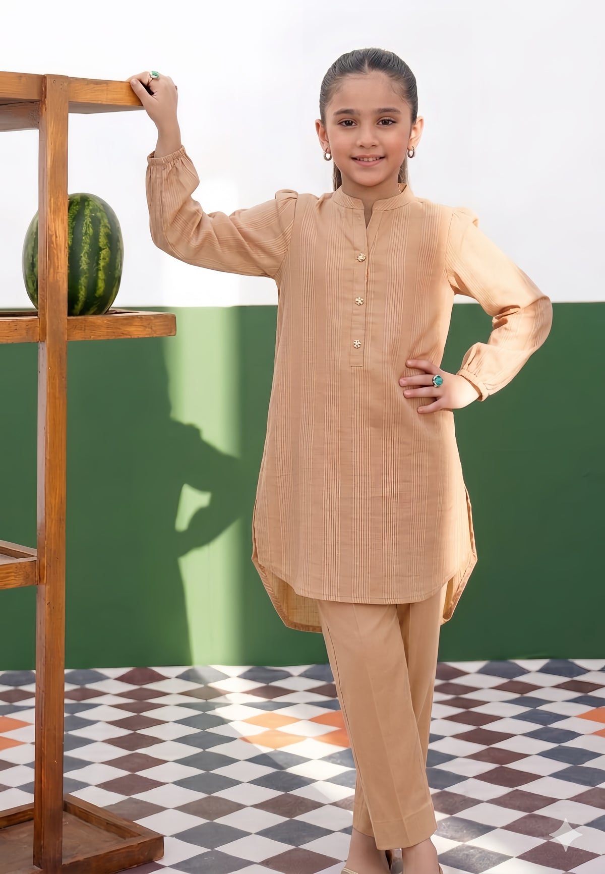 Stitched 2 Piece kids Kurta Trouser Textured