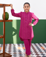 Stitched 2 Piece kids Textured Kurta Trouser