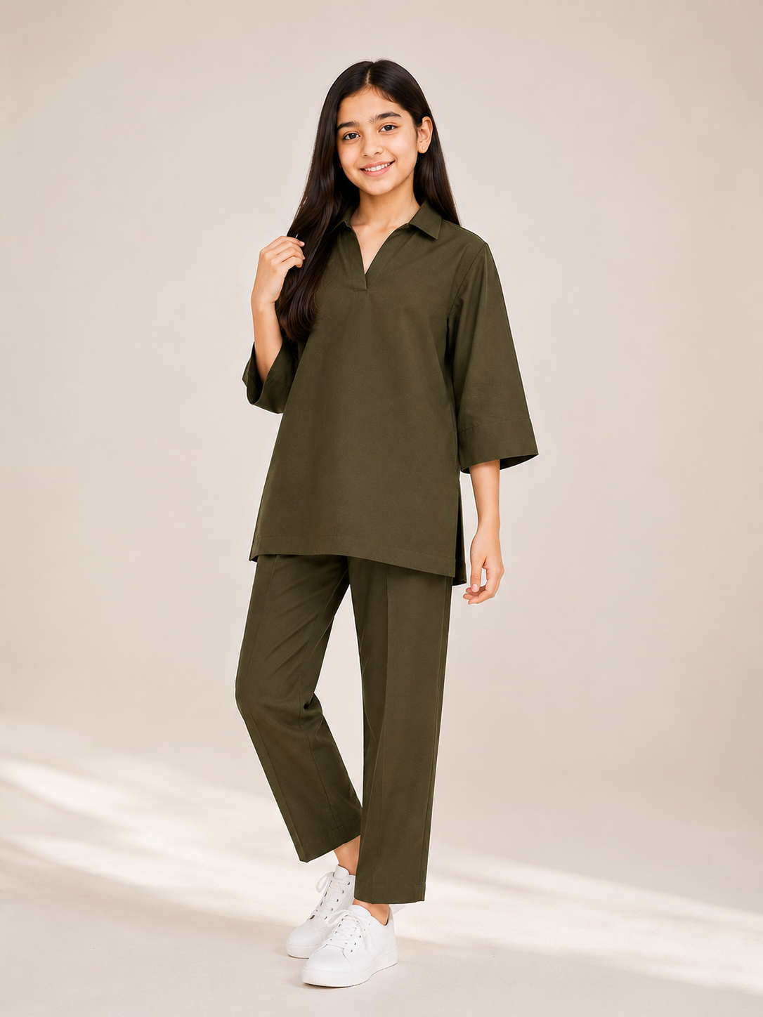 Girls Premium 2-Piece Co-Ord Set – Collared Top & Straight Pants