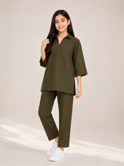 Girls Premium 2-Piece Co-Ord Set – Collared Top & Straight Pants