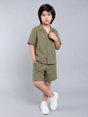 Boys Camp Collar Shirt & Shorts Co-Ord Set – Summer Casual Wear