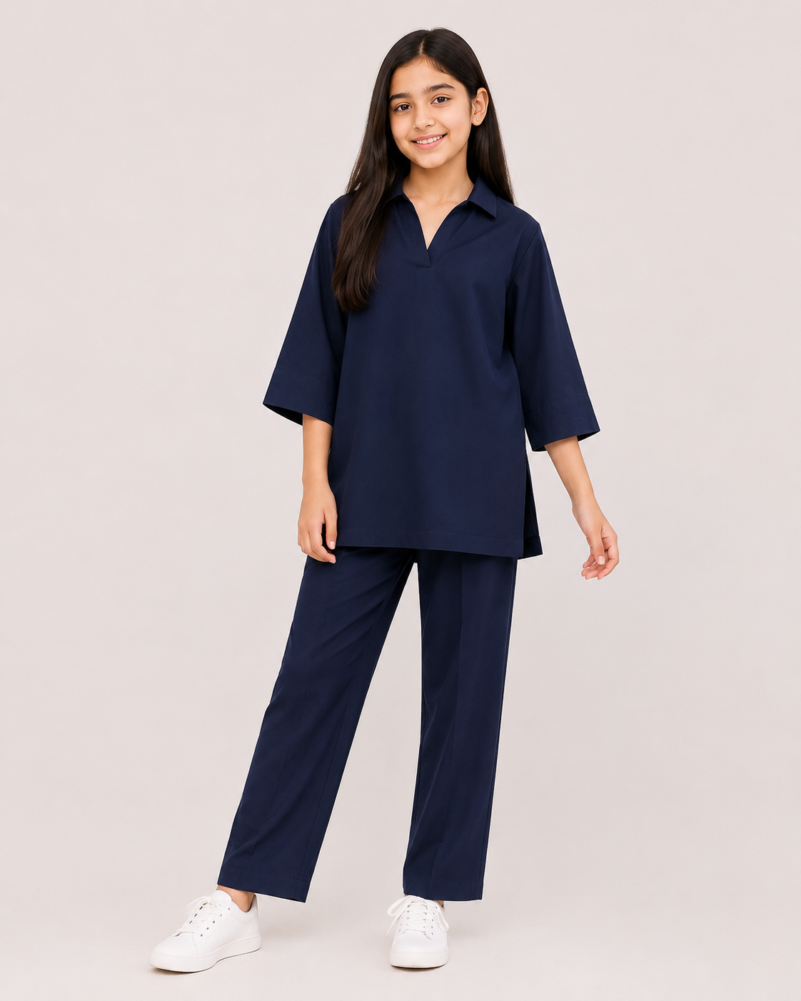 Girls Premium 2-Piece Co-Ord Set – Collared Top & Straight Pants