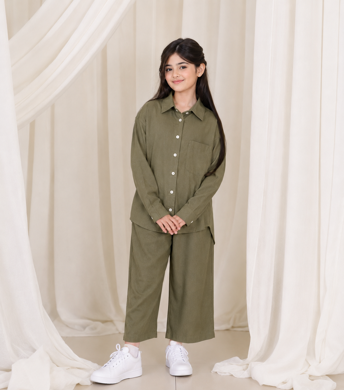 Front Button Girl Two Pieces Co Ord Set