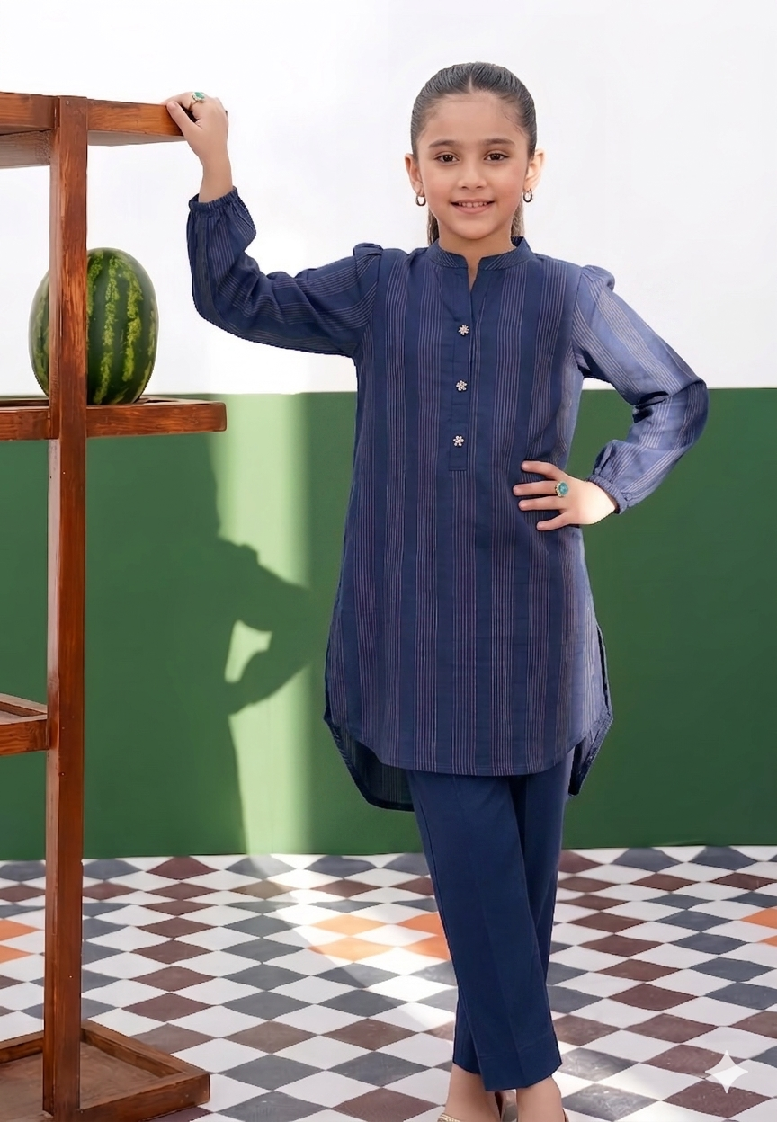 Stitched 2 Piece kids Textured Kurta Trouser