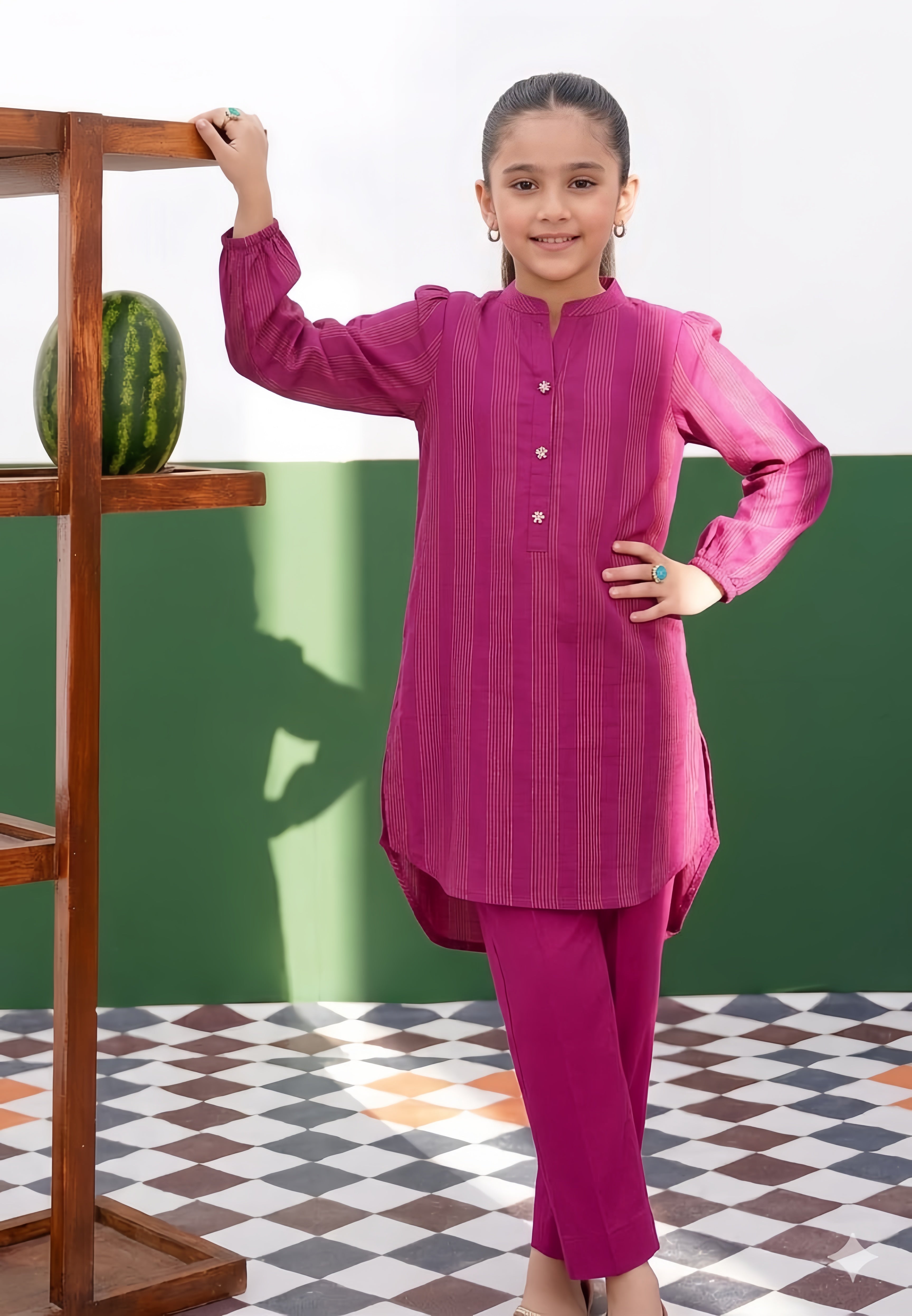 Stitched 2 Piece kids Kurta Trouser Textured