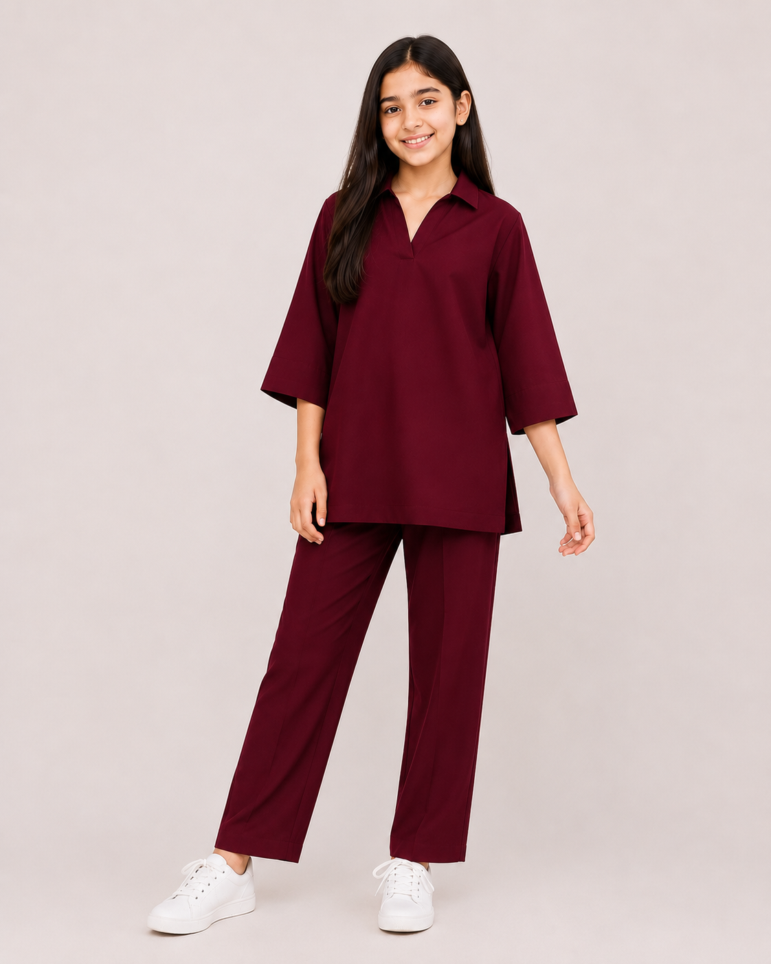 Girls Premium 2-Piece Co-Ord Set – Collared Top & Straight Pants