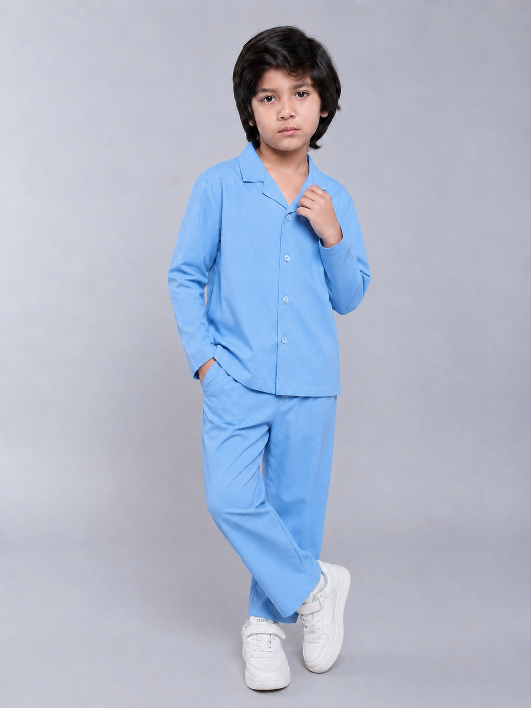 Boys Camp Collar Premium Full-Sleeve Co-Ord Set – Shirt & Trouser