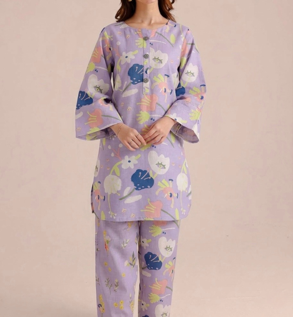 Artistic floral Print 2 pcs Unstitched Linen