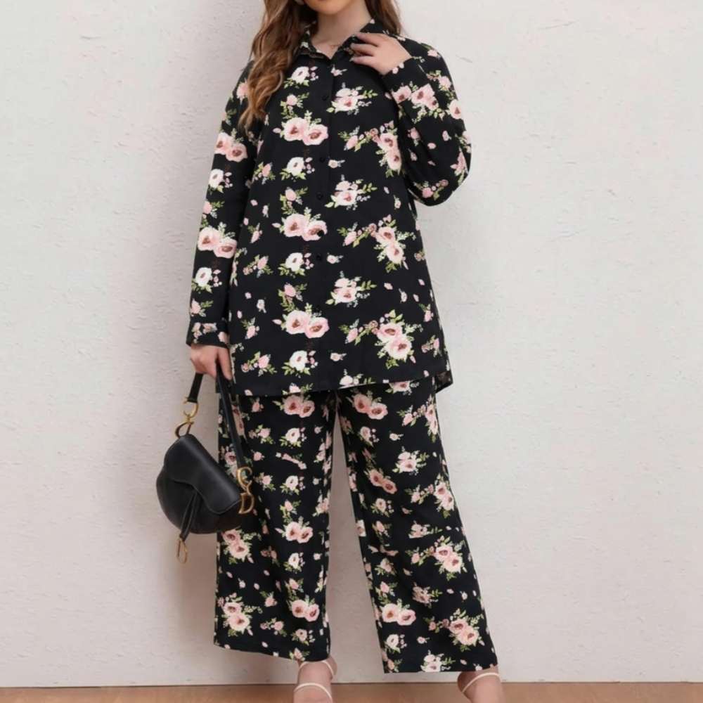 Midnight Floral Print 2 pcs Unstitched Linen