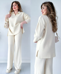 Women's Two Piece Sets Casual Loose Knitted Long Sleeve Sweater + Wide Leg Pants
