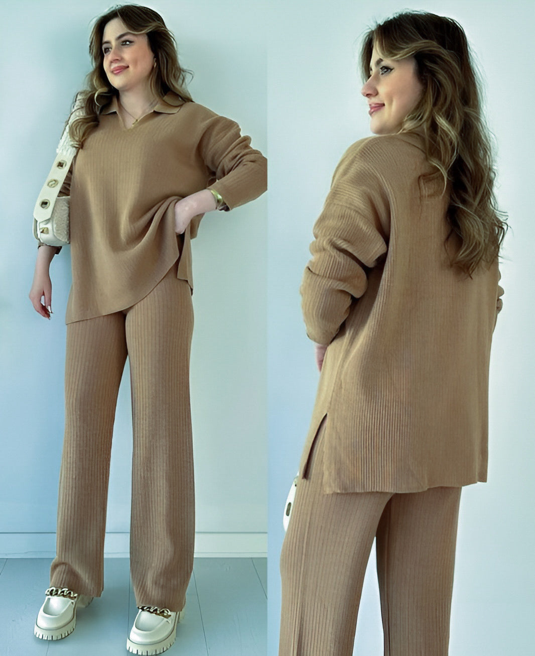 Women's Two Piece Sets Casual Loose Knitted Long Sleeve Sweater + Wide Leg Pants