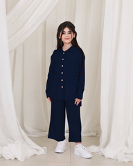 Navy Color Front Button Girl Two Pieces Co Ord Set