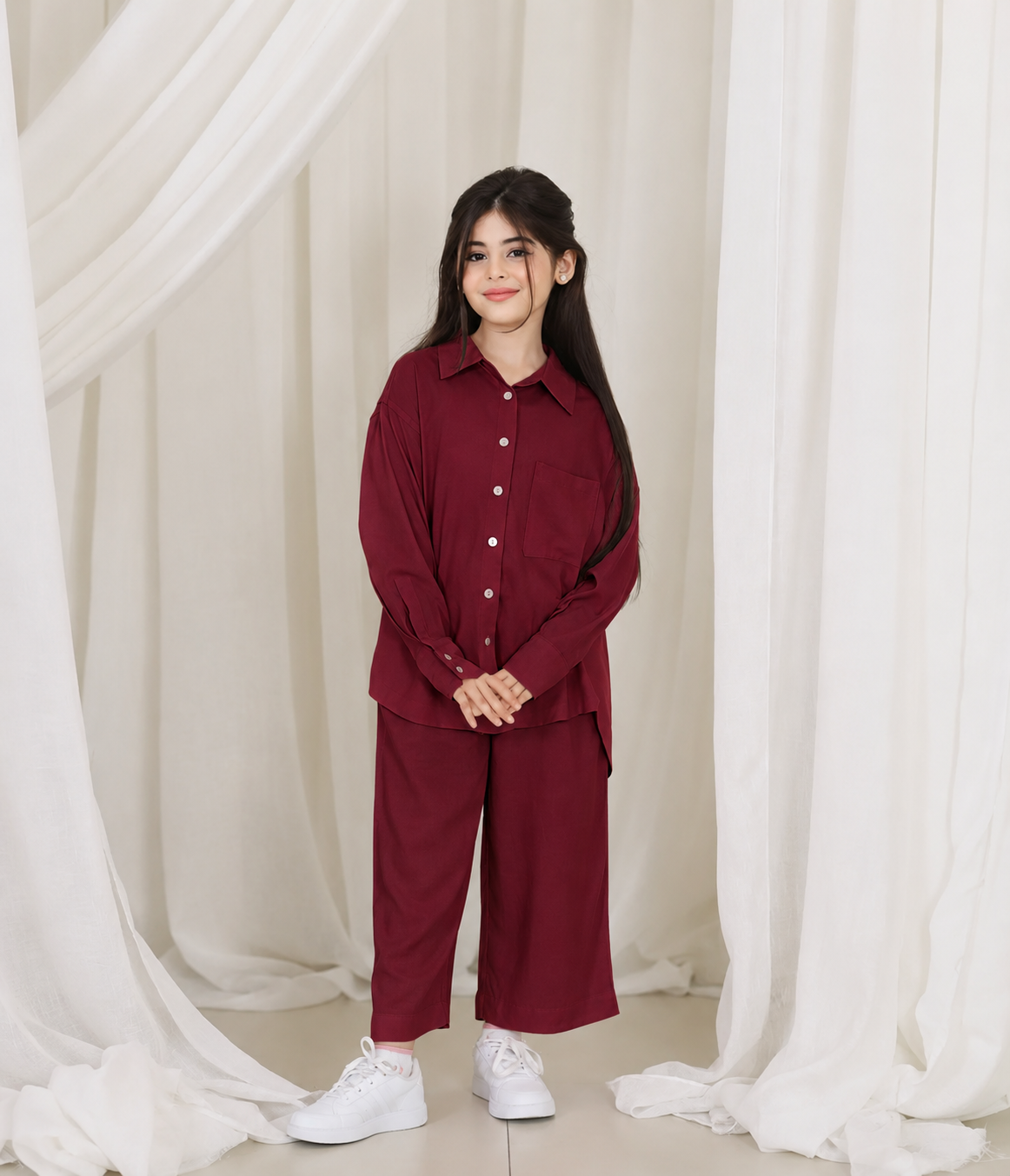 Front Button Girl Two Pieces Co Ord Set