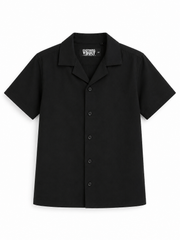 Kids Boys Premium Cuban Collar Shirt – Black