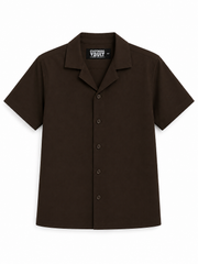Kids Boys Premium Cuban Collar Shirt –  Brown