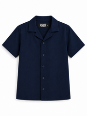 Kids Boys Premium Cuban Collar Shirt – Navy Blue