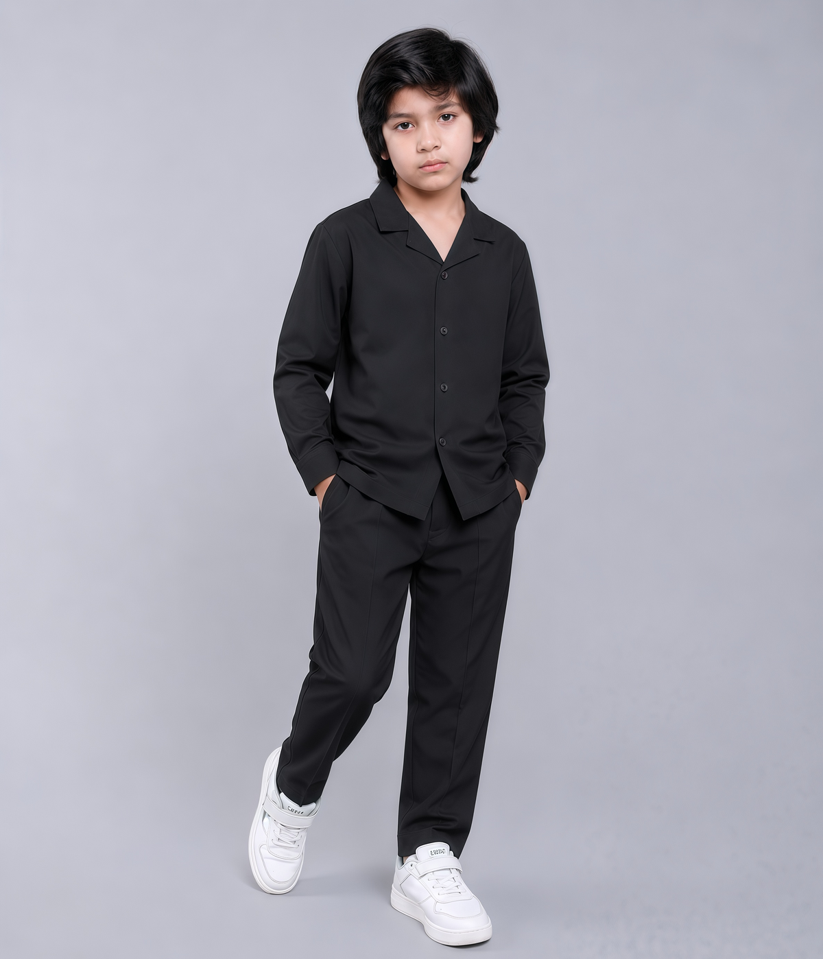 Boys Camp Collar Premium Full-Sleeve Co-Ord Set – Shirt & Trouser