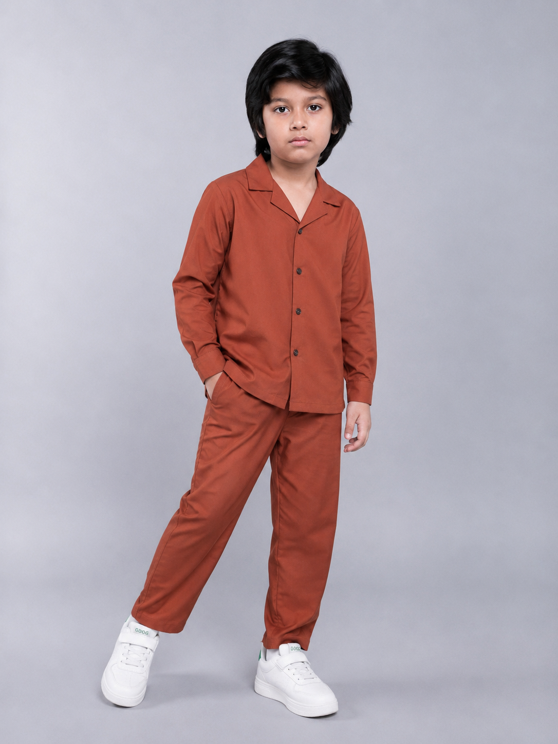 Boys Camp Collar Premium Full-Sleeve Co-Ord Set – Shirt & Trouser